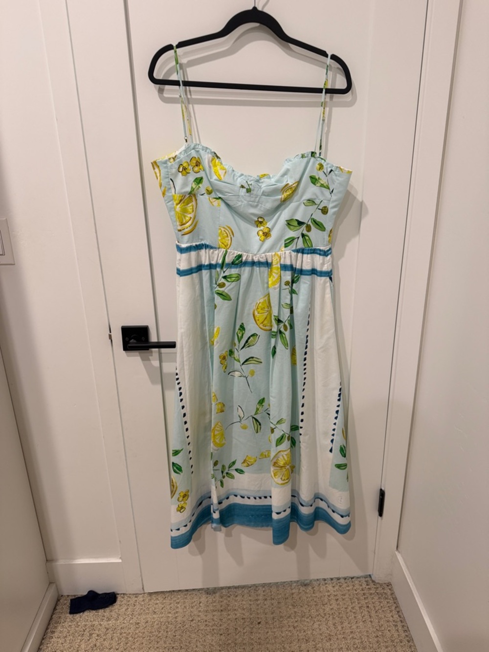 Zara Light Blue & Yellow Lemon Print Midi Dress